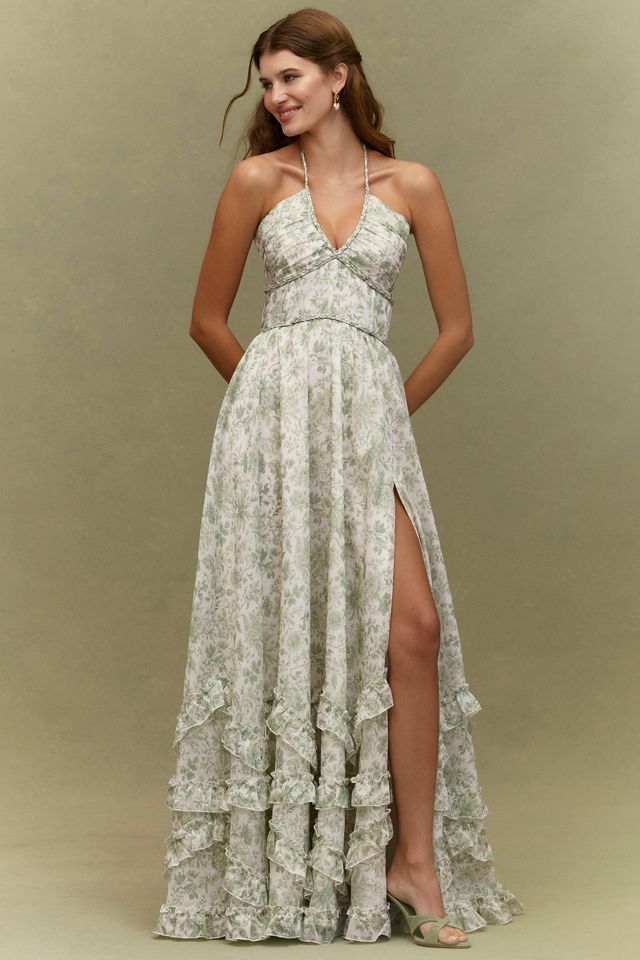 V. Chapman Scarlette Halter Embellished Corset Organza Maxi Dress