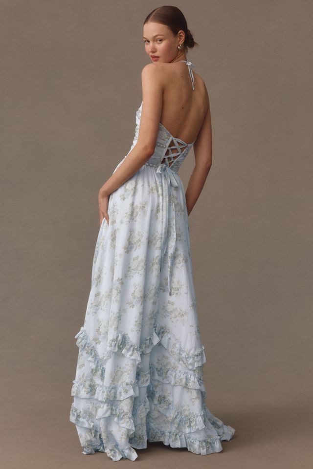 V. Chapman Scarlette Halter Embellished Corset Organza Maxi Dress #2
