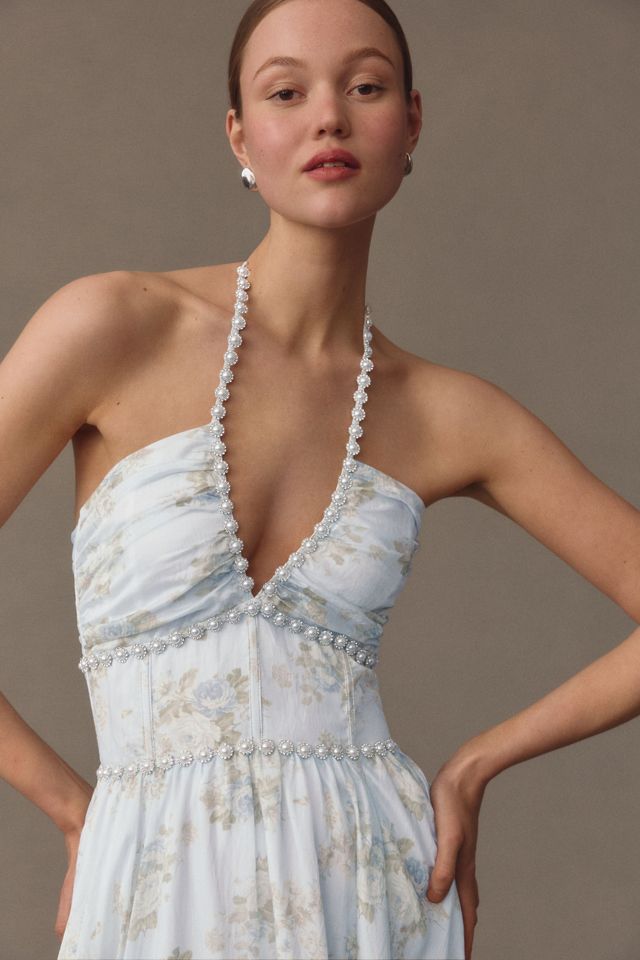 V. Chapman Scarlette Halter Embellished Corset Organza Maxi Dress #3