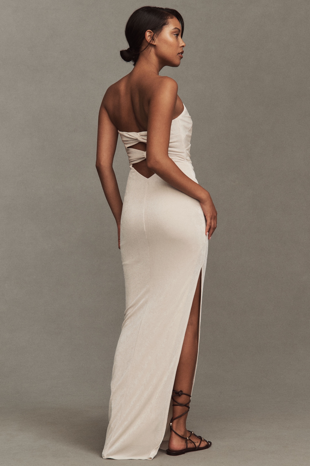 Katie May Sway Strapless Ruched Side-Slit Maxi Dress