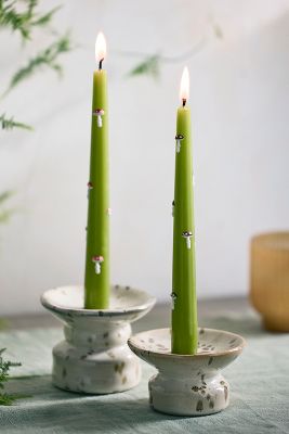 Terrain Mushroom Taper Candles, Set Of 2 In Green
