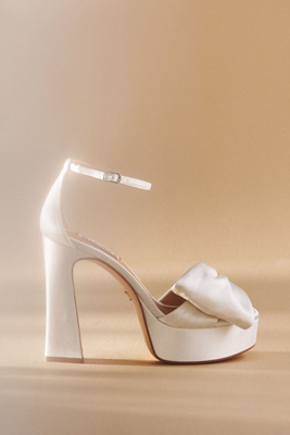 Badgley Mischka Alora Silk Bow Platform Sandals In White