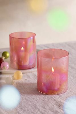 Terrain Sunrise Iridescent Votive Holders, Set Of 2 In Pink