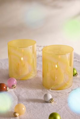 Terrain Sunrise Iridescent Votive Holders, Set Of 2 In Yellow