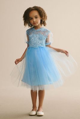 Gio Bespoke Blue Mink Lace Tulle Flower Girl Dress Anthropologie