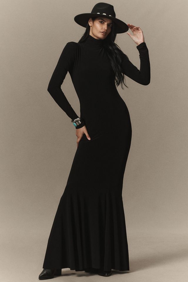 Norma Kamali Turtleneck Long-Sleeve Open-Back Fishtail Gown #1