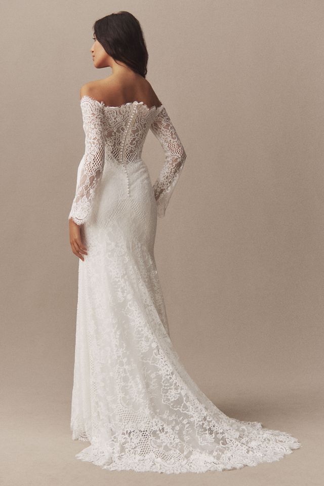 Wtoo by Watters Resa Off-The-Shoulder Long-Sleeve Lace Mermaid Wedding Gown #2