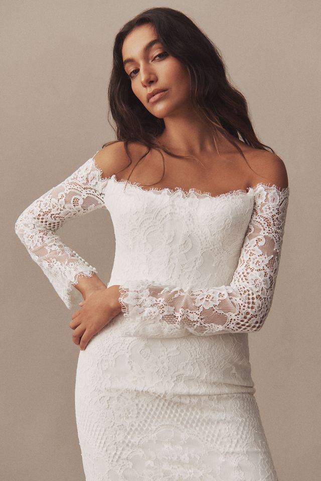 Wtoo by Watters Resa Off-The-Shoulder Long-Sleeve Lace Mermaid Wedding Gown #3