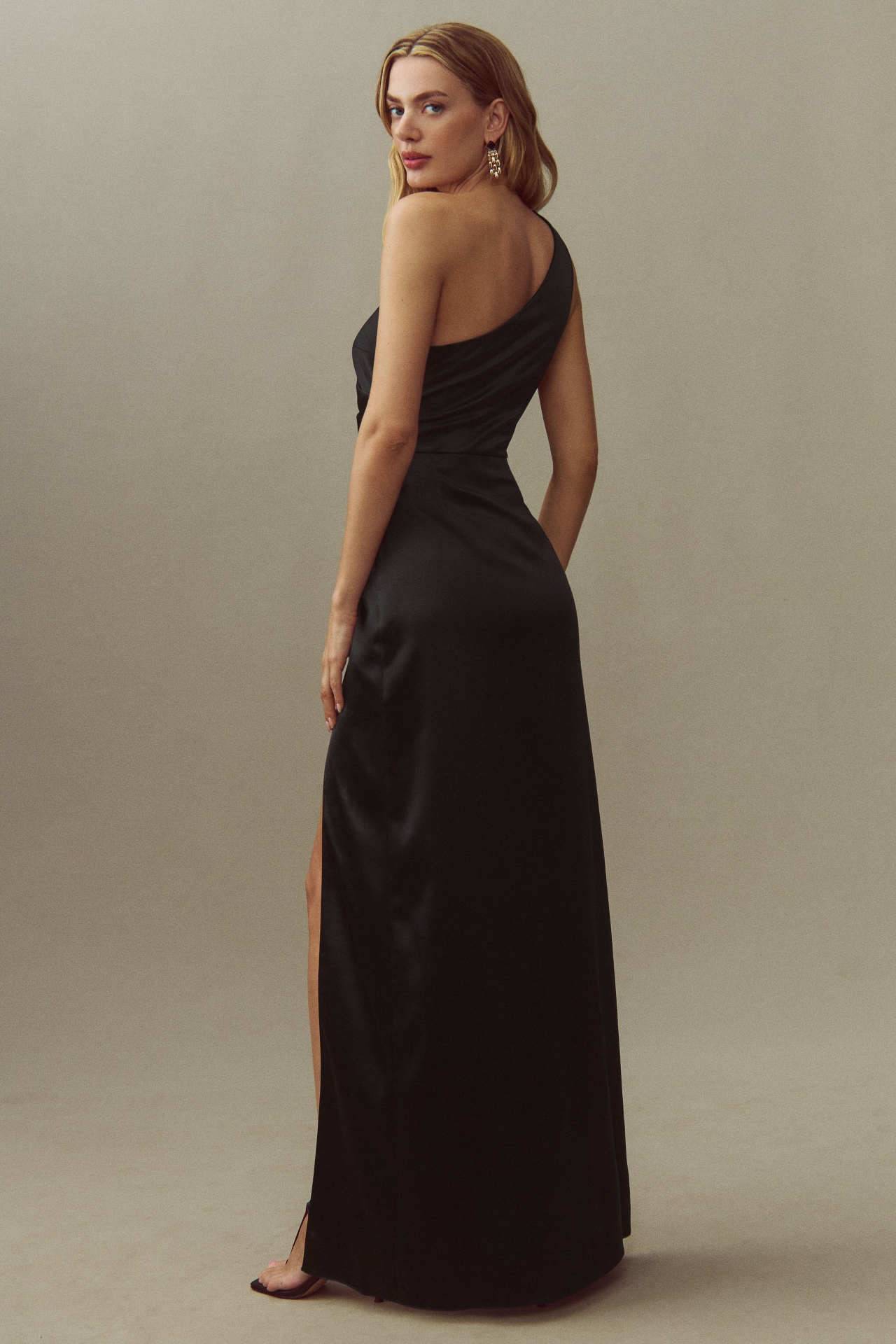 BHLDN Scottie One-Shoulder Side-Slit Stretch Satin Maxi Dress