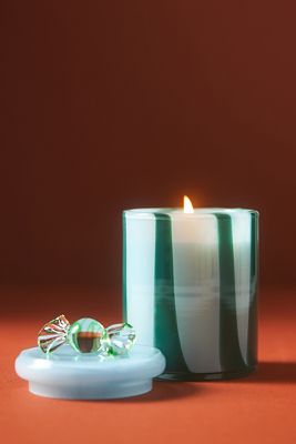 Anthropologie By  Peppermint Stick Glass Jar Candle In Green