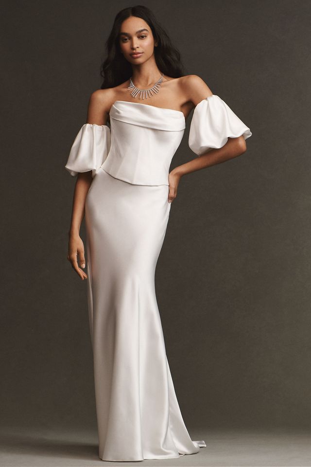 Watters Amani Fit & Flare Satin Maxi Skirt #4