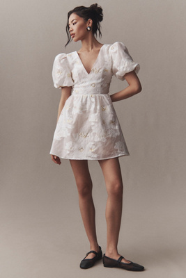 Elliatt Octavia Puff-Sleeve V-Neck A-Line Mini Dress | Anthropologie