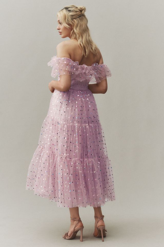 BHLDN Cecilia Off-The-Shoulder Polka Dot Tulle Midi Dress #2