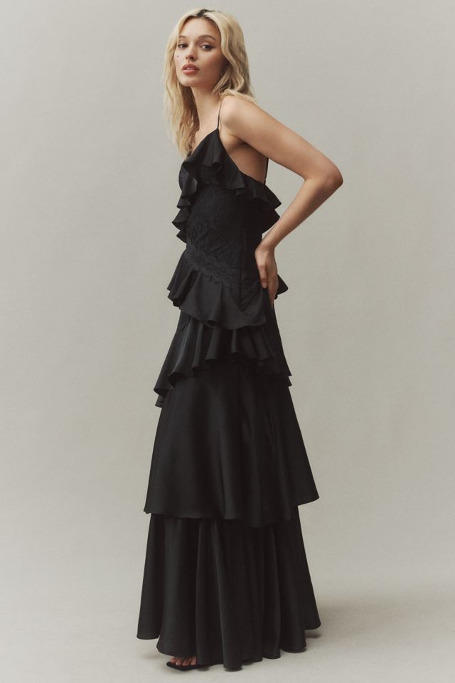 BHLDN Elora Sleeveless V-Neck Ruffle Lace Maxi Dress #3