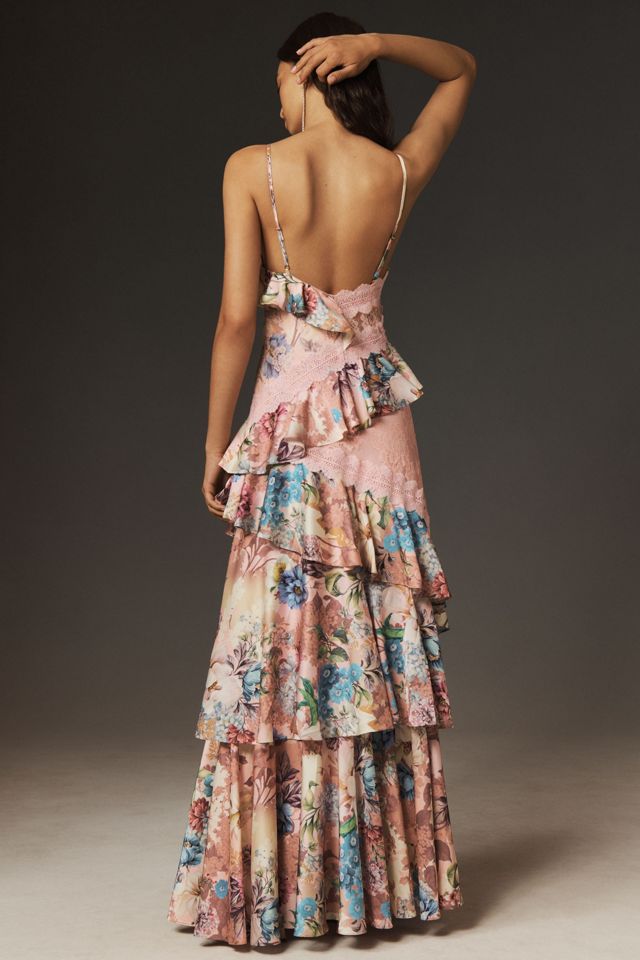 BHLDN Elora Sleeveless V-Neck Ruffle Lace Maxi Dress #2