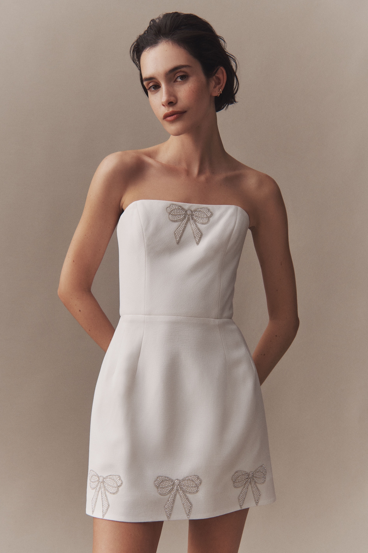 Helsi Michelle Strapless Bow-Embellished Mini Dress | Bethesda Row Helsi Michelle Strapless Bow-Embellished Mini Dress | Bethesda Row