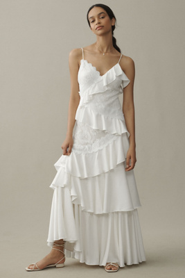 bhldn sleeveless ruffle lace maxi dress BHLDN Sleeveless Ruffle Lace Maxi Dress