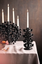 Oaxacan Clay Floral Taper Holder, Black