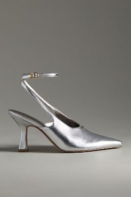 Shop Circus Ny By Sam Edelman Tara Slingback Ankle Wrap Heels In Silver