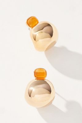 Shop By Anthropologie Gem-topped Curved Drop Earrings In Orange