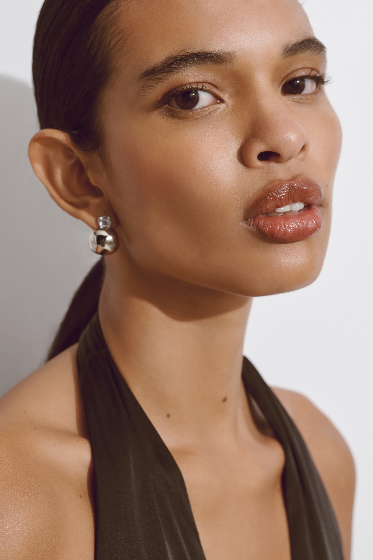 Gem-Topped Curved Drop Earrings