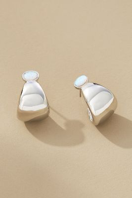 Shop By Anthropologie Gem-topped Curved Drop Earrings In Mint