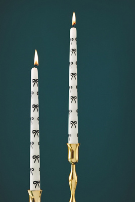 Anthropologie Handpainted Bow Taper Candles, Set Of 2 In White