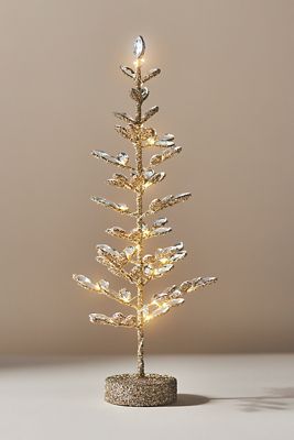 Crystal Leaves Light-Up Gold Tree