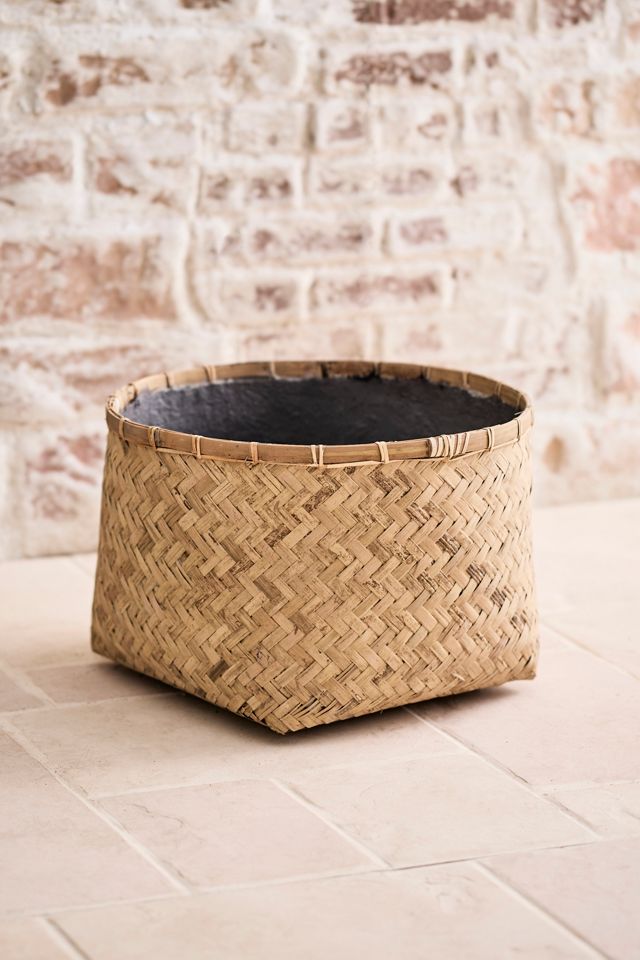 Woven Bamboo + Fiber Square Base Planter, Low #2