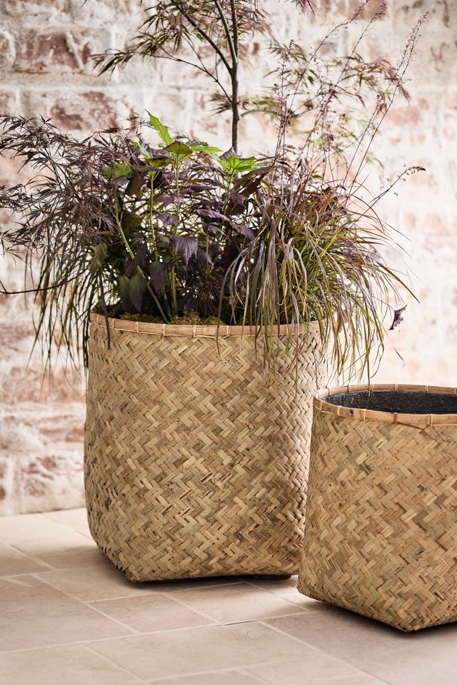 Woven Bamboo + Fiber Square Base Planter #1