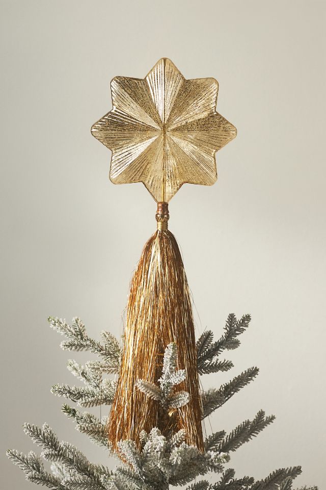 Light-Up Shooting Glass Star Tinsel Tree Topper #1