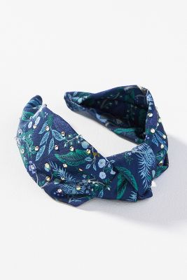 Rifle Paper Co Peacock Embellished Knotted Headband In Blue