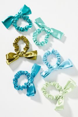 Shop By Anthropologie Satin Bow Hair Ties, Set Of 6 In Green
