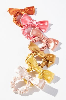 Shop By Anthropologie Satin Bow Hair Ties, Set Of 6 In Brown