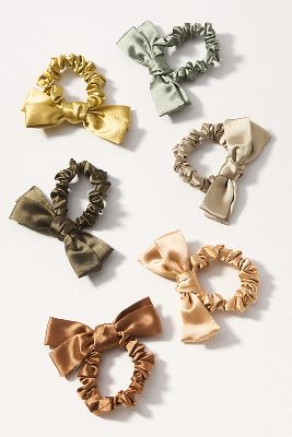 Shop By Anthropologie Satin Bow Hair Ties, Set Of 6 In Green