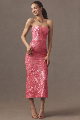 Helsi Leslie Strapless Sequin Mesh Midi Dress