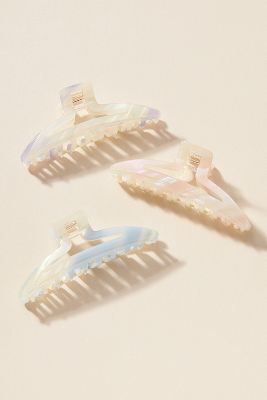 By Anthropologie Resin Hair Claw Clips, Set Of 3 In Neutral