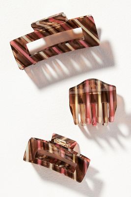 Shop By Anthropologie Mixed Shapes Hair Claw Clips, Set Of 3 In Brown