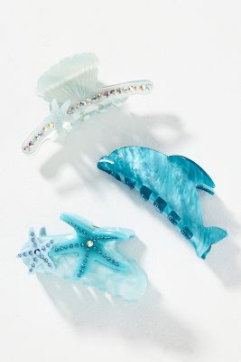 Shop By Anthropologie Sea Life Hair Clips, Set Of 3 In Blue