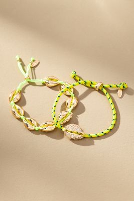 Shop By Anthropologie Seashell Rope Mix Bracelets, Set Of 2 In Green
