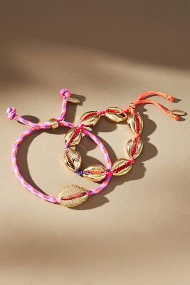 By Anthropologie Seashell Rope Mix Bracelets, Set Of 2 In Pink