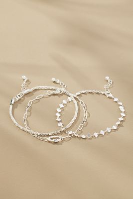 Shop By Anthropologie Assorted Anklets, Set Of 3 In Silver