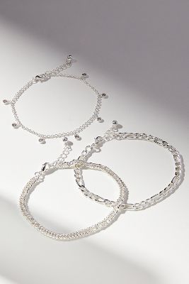 Shop By Anthropologie Chain Anklets, Set Of 3 In Silver
