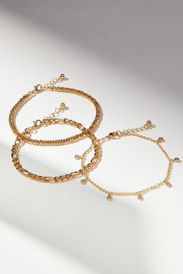 By Anthropologie Chain Anklets, Set Of 3 In Gold