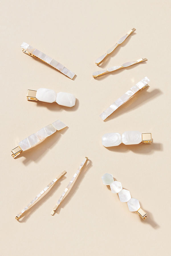 By Anthropologie Mother-of-pearl Hair Clips, Set Of 10 In Brown
