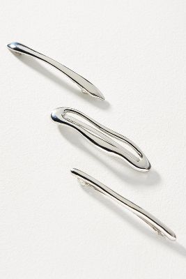 Shop By Anthropologie Brushed Metal Barrettes, Set Of 3 In Silver