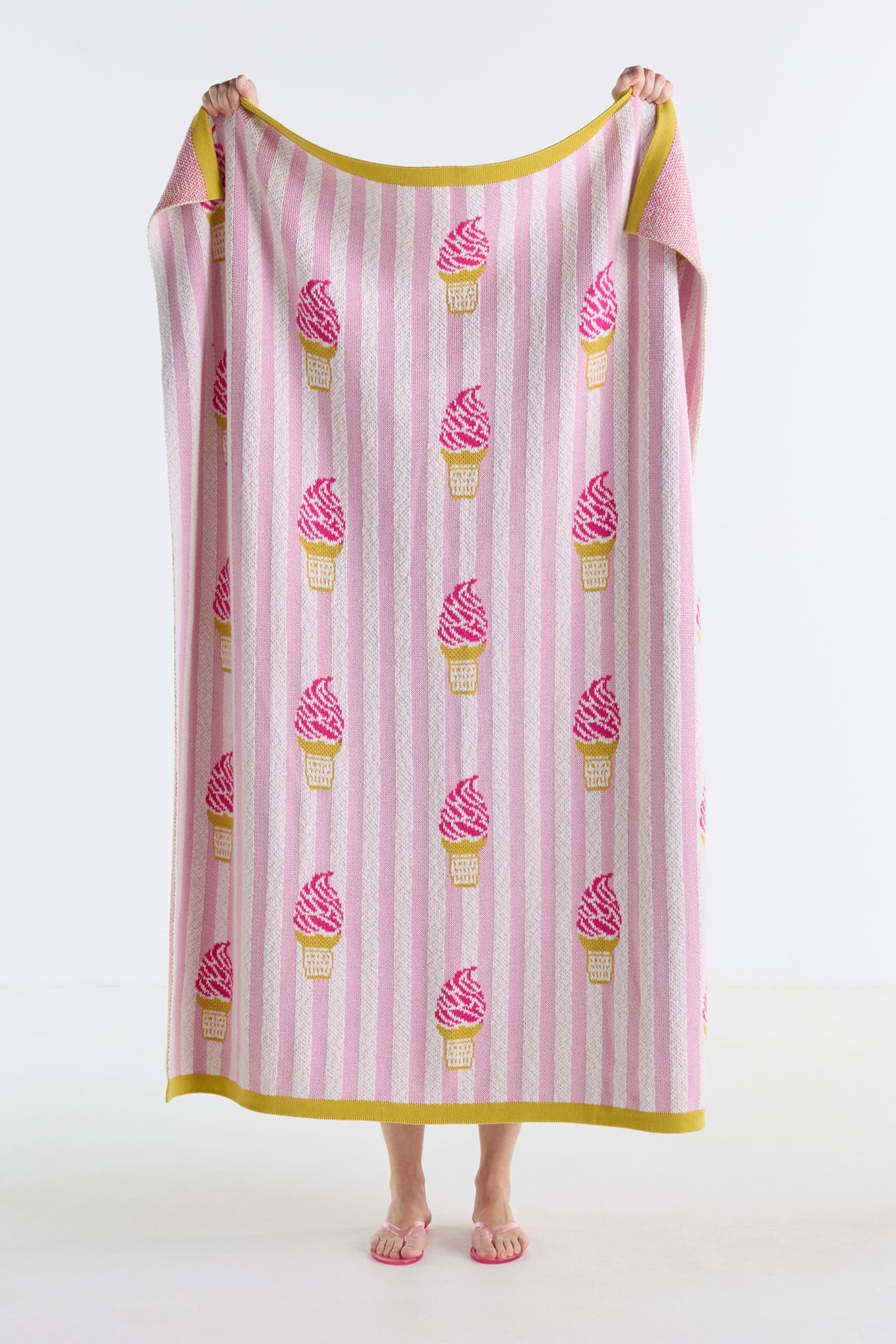 Sonnie Cotton Knit Throw Blanket - Ice Cream, 50" X 60"