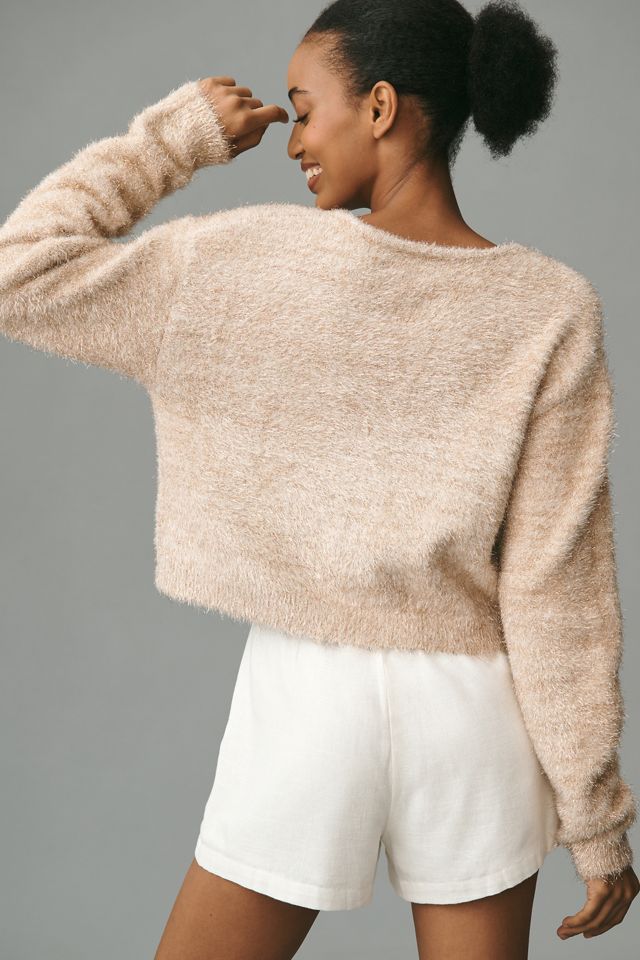 Flat White Tie-Front Tinsel Cardigan Sweater #2