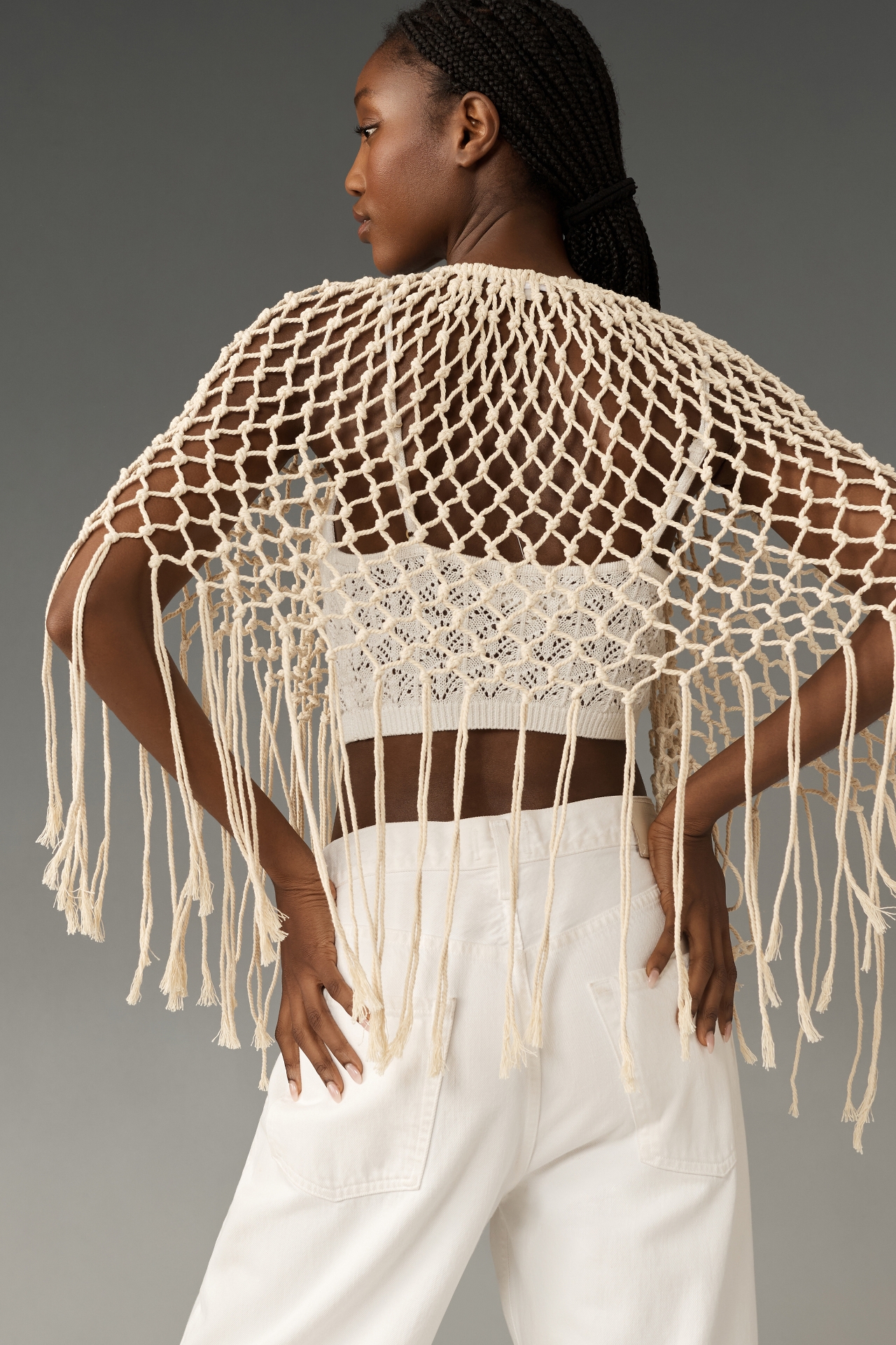 Flat White Netted Crochet Wrap