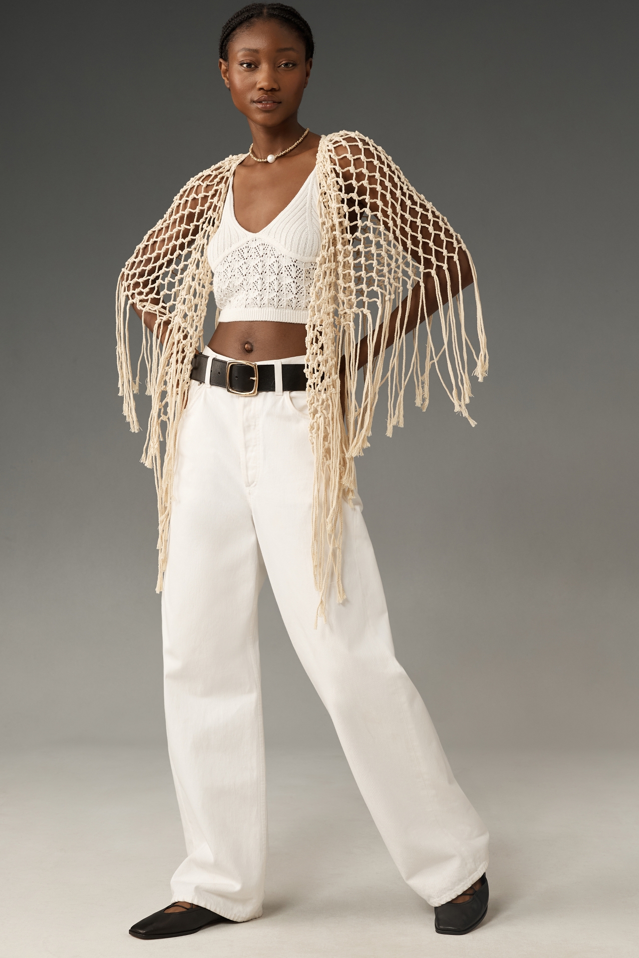 Flat White Netted Crochet Wrap